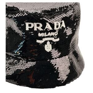 Prada logo-embellished sequined black bucket hat -LARGE